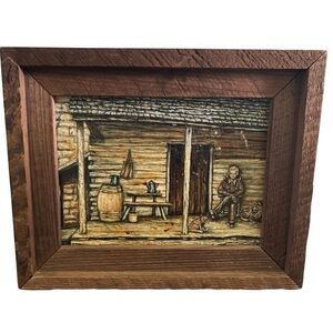 Vintage Hand Painted Folk Art Fredrix Archival Canvas Label with Wooden Frame